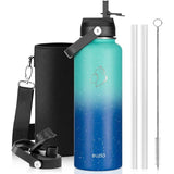 Buzio Duet Series Water Bottle with 2 Lids and Sleeve 1.2L - Starry Blue