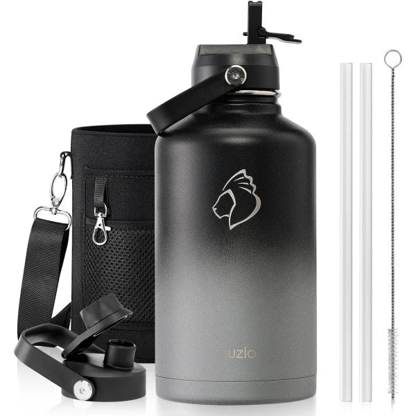 Buzio Duet Series Water Bottle with 2 Lids and Sleeve 1.9L - Shadow