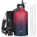 Buzio Duet Series Water Bottle with 2 Lids and Sleeve 1.9L - Ruby Red Navy