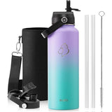 Buzio Duet Series Water Bottle with 2 Lids and Sleeve 1.2L - Purple Green