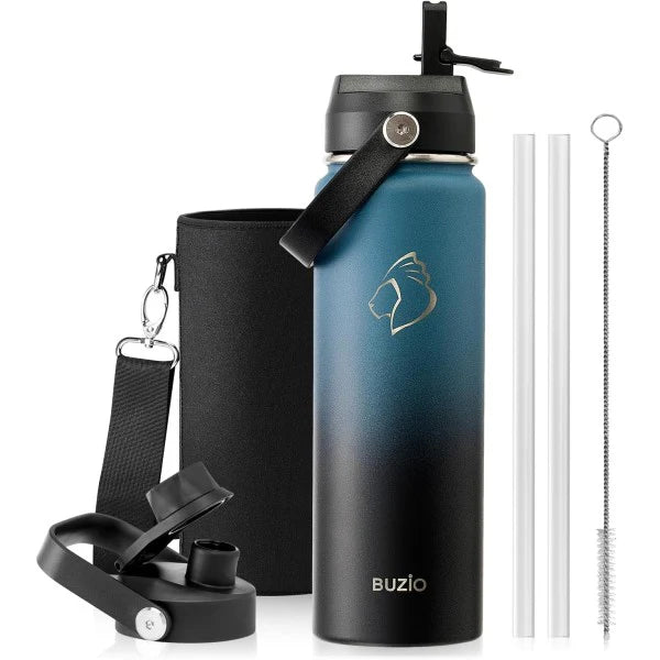 Buzio Duet Series Water Bottle with 2 Lids and Sleeve 650ML - Indigo Crush