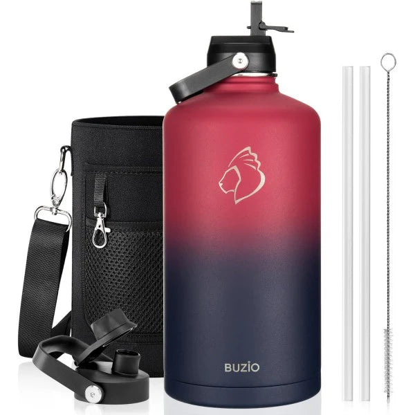 Buzio Duet Series Gallon Bottle with 2 Lids and Sleeve 3.8L - Ruby Red Navy