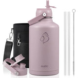 Buzio Duet Series Water Bottle with 2 Lids and Sleeve 1.9L - Purple