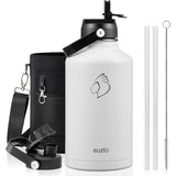 Buzio Duet Series Water Bottle with 2 Lids and Sleeve 1.9L - White