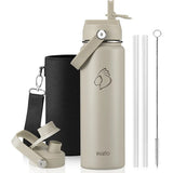 Buzio Duet Series Water Bottle with 2 Lids and Sleeve 700ML - Beige