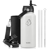 Buzio Duet Series Water Bottle with 2 Lids and Sleeve 1L - White