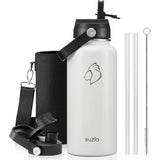 Buzio Duet Series Water Bottle with 2 Lids and Sleeve 1.2L - White