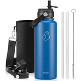 Buzio Duet Series Water Bottle with 2 Lids and Sleeve 1.2L - Blue