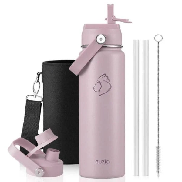 Buzio Duet Series Water Bottle with 2 Lids and Sleeve 700ML - Purple