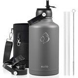 Buzio Duet Series Water Bottle with 2 Lids and Sleeve 1.9L - Grey