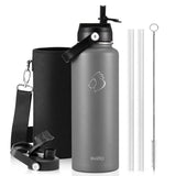 Buzio Duet Series Water Bottle with 2 Lids and Sleeve 1.2L - Grey