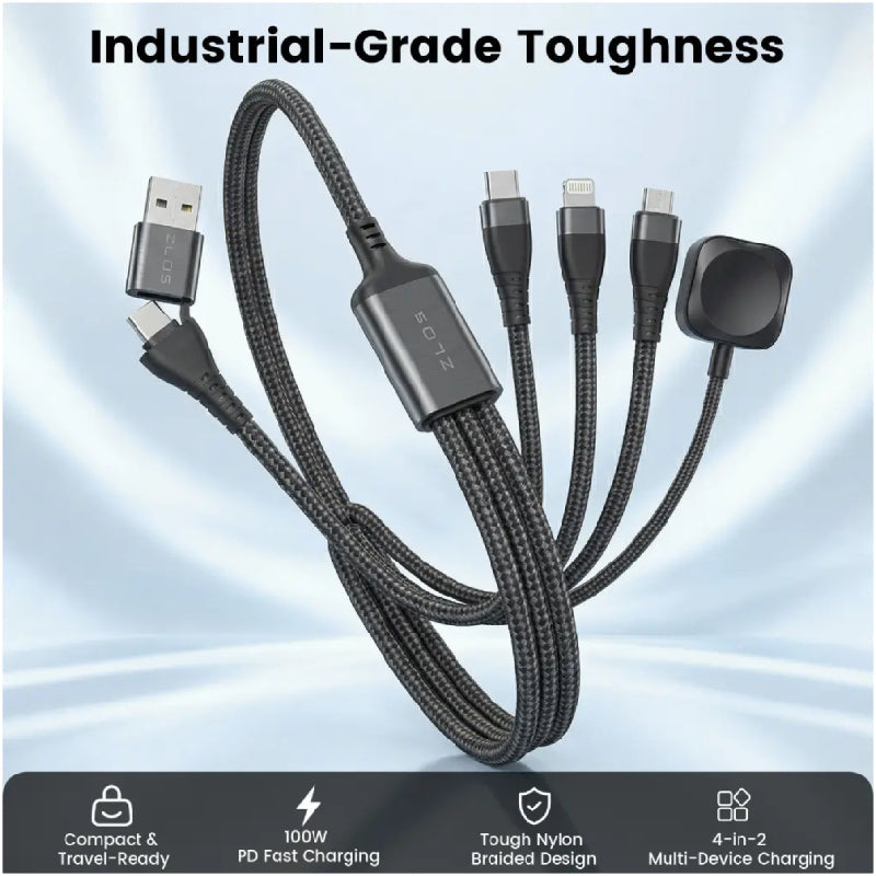 ZLOS Two(C+A) to Four(C+L+Micro+Watch) braided data charging cable