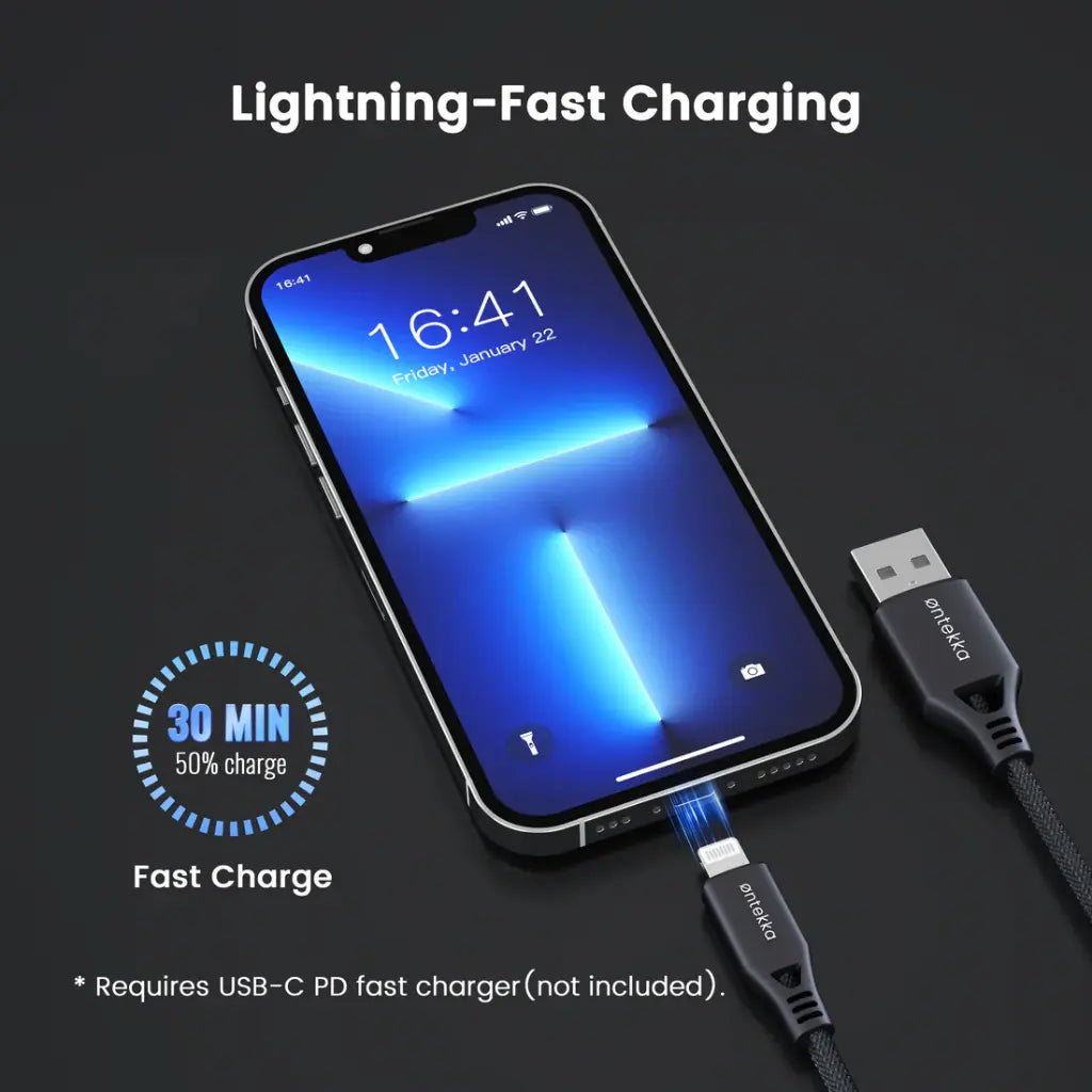 ZLOS USB-A to Lightning Cable leather strap included