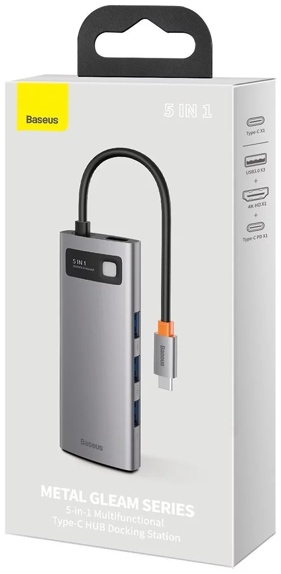 BASEUS | CAHUB-CX0G | Hub 5W1 Metal Gleam Series, Usb-C Do 3X Usb 3.0 + Hdmi + Usb-C Pd