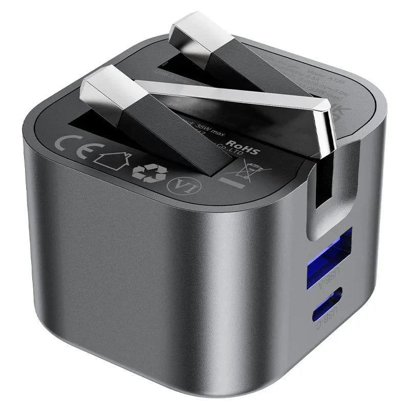 AceFast | 18499 | A120 | PD35W Folding Gan (A+C) Charger Display Set (P5) Metal Gray| UK | Black