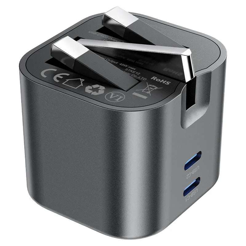 AceFast | 18500 | A121 | PD45W Folding Gan (C+C) Charger Metal | Black