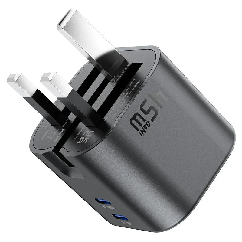 AceFast | 18500 | A121 | PD45W Folding Gan (C+C) Charger Metal | Black