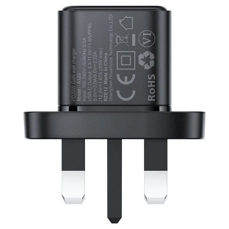AceFast | 18494 | A124 | PD30W Gan (Usb C) Charger Display Set (P5) | UK | Black