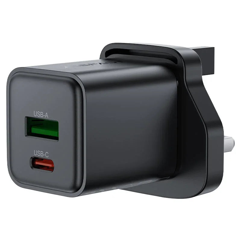 AceFast | 18496 | A127 | PD30W Gan (Usb A+Usb C) Charger | UK | Black
