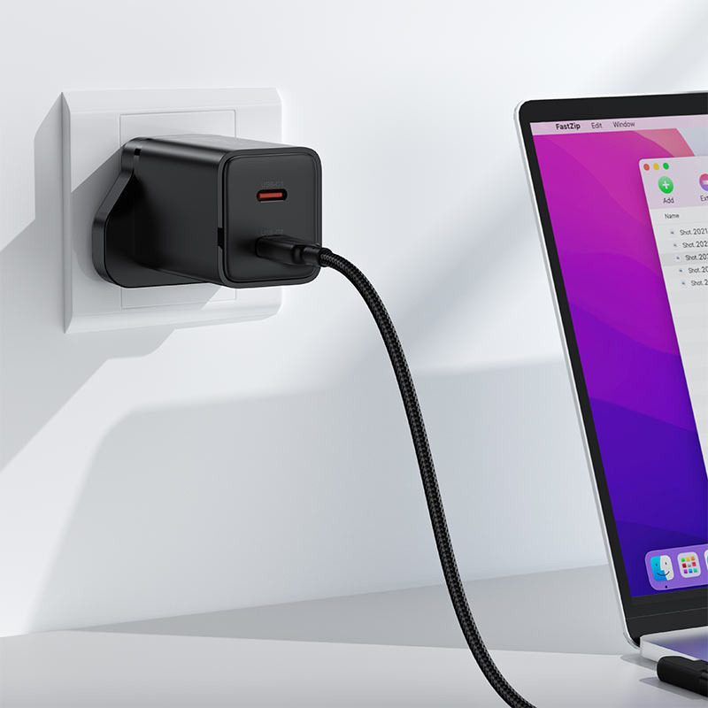 AceFast | 18497 | A128 | PD45W Gan (Usb C+Usb C) Charger | UK | Black