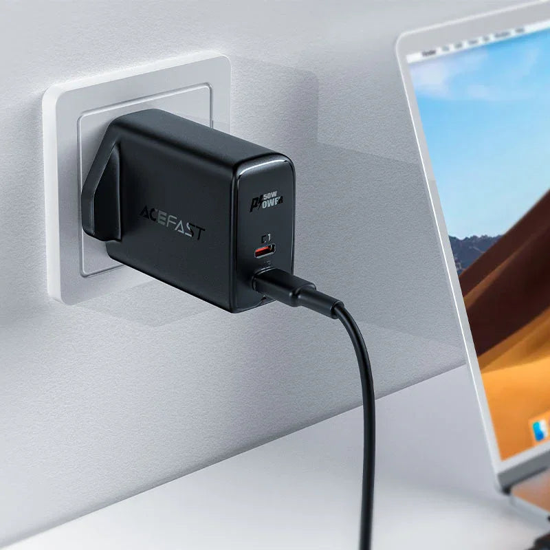 AceFast | 15873 | A32 | PD50W Gan (Usb C+Usb C) Dual Port Charger | UK | Black