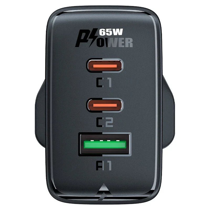 AceFast | 15871 | A44 | PD65W Gan (2*Usb C+Usb A) Charger | UK | Black