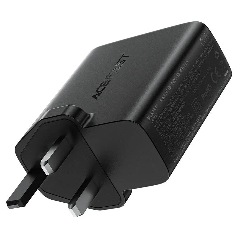 AceFast | 17300 | A97 | PD100W Gan (3*Usb C+Usb A) Charger | UK | Black
