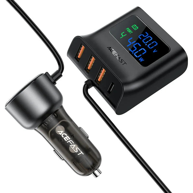 AceFast | 15877 | B11 | 138W Car Charger Splitter With Digital Display | Black