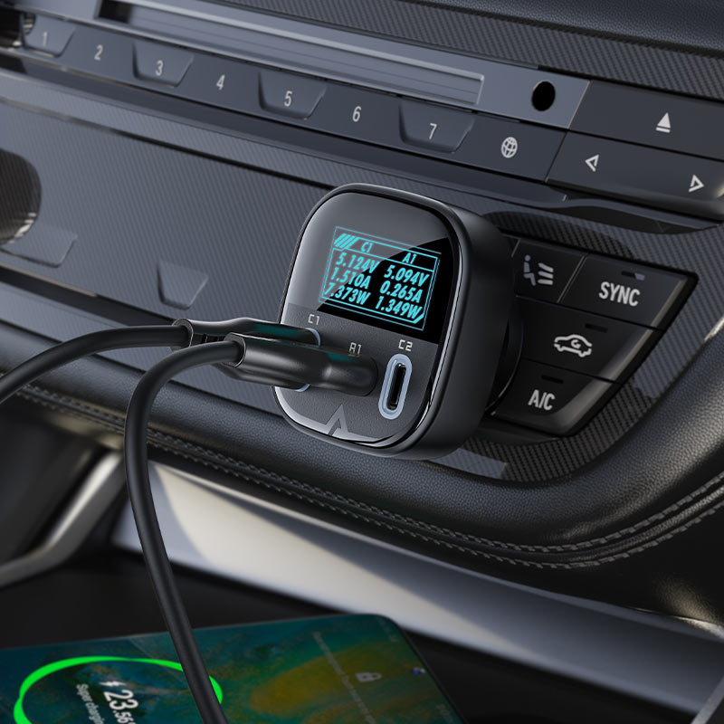 AceFast | 15881 | B5 | 101W (2C+A) Metal Car Charger With Oled Smart Display | Black