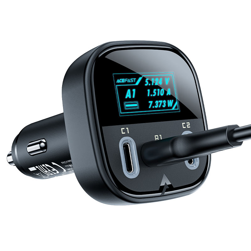 AceFast | 15881 | B5 | 101W (2C+A) Metal Car Charger With Oled Smart Display | Black