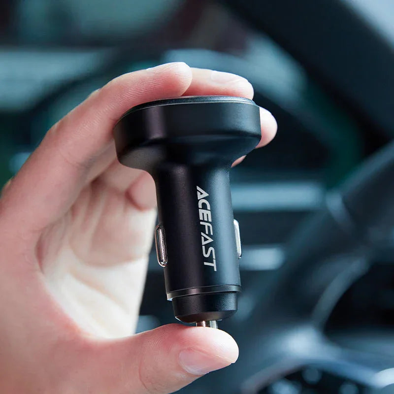 AceFast | 15879 | B9 | 66W(2Usb A+Usb C) Three Port Metal Car Charger | Black