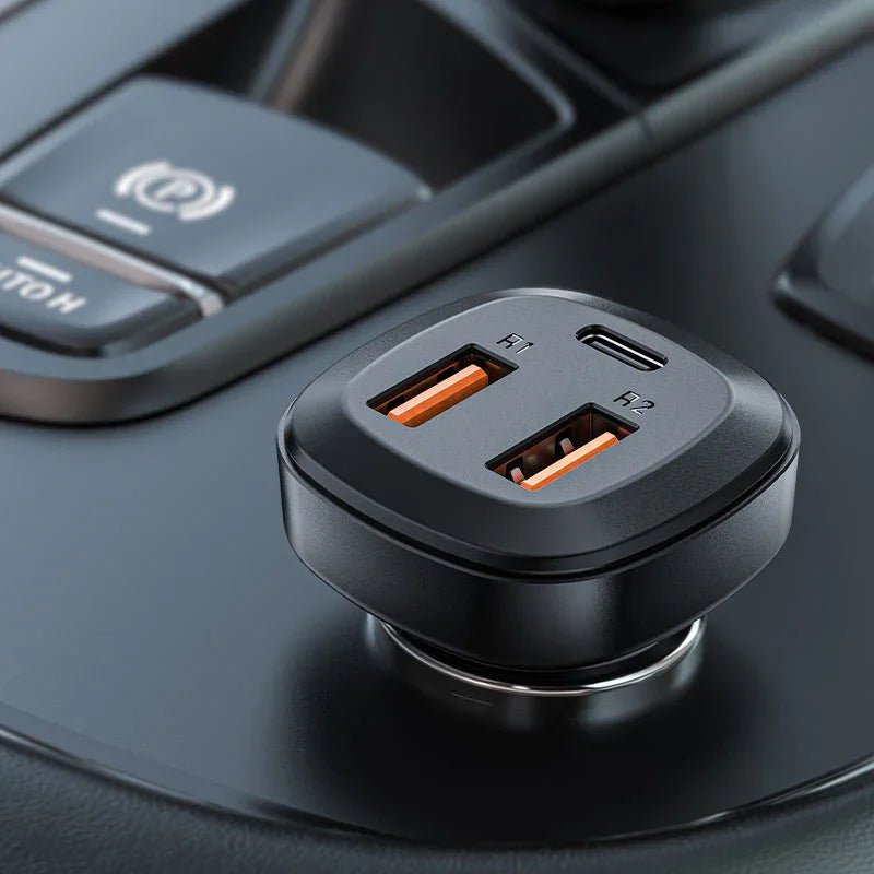 AceFast | 15879 | B9 | 66W(2Usb A+Usb C) Three Port Metal Car Charger | Black