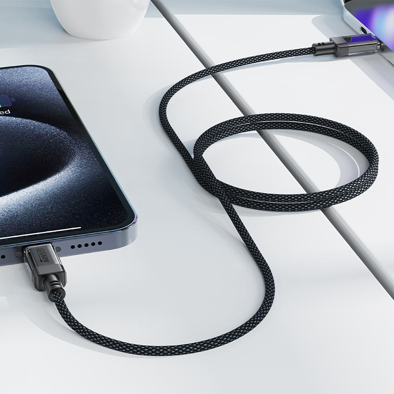 AceFast | 17945 | C12-03 | Usb C To Usb C Transparent Shell Stainless Steel Charging Data Cable | Black