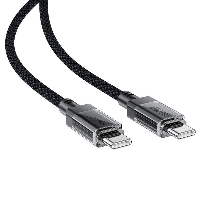 AceFast | 17945 | C12-03 | Usb C To Usb C Transparent Shell Stainless Steel Charging Data Cable | Black