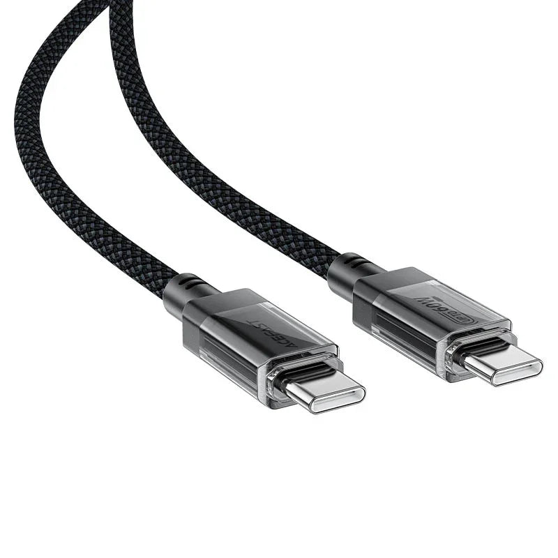 AceFast | 17945 | C12-03 | كابل شحن وبيانات من USB C إلى USB C شفاف من الفولاذ المقاوم للصدأ | أسود