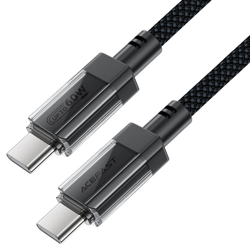 AceFast | 17945 | C12-03 | Usb C To Usb C Transparent Shell Stainless Steel Charging Data Cable | Black