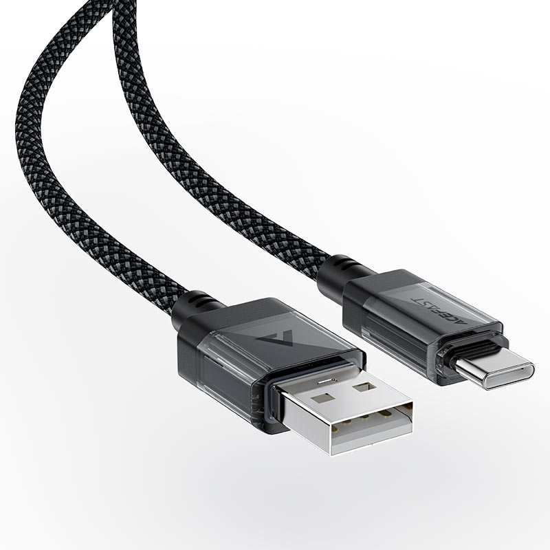 AceFast | 18477 | C12-04 | Usb A To Usb C Transparent Shell Stainless Steel Charging Data Cable | Black