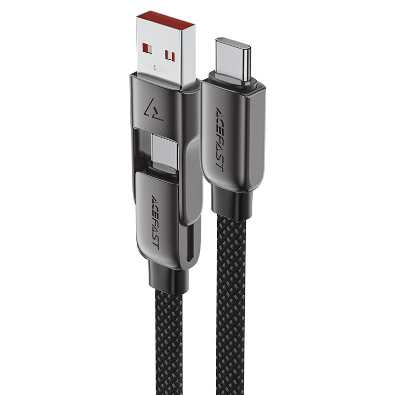 AceFast | 17964 | C13-04 | Usb A/Usb C To Usb C Zinc Alloy Connectors Charging Data Cable | Black