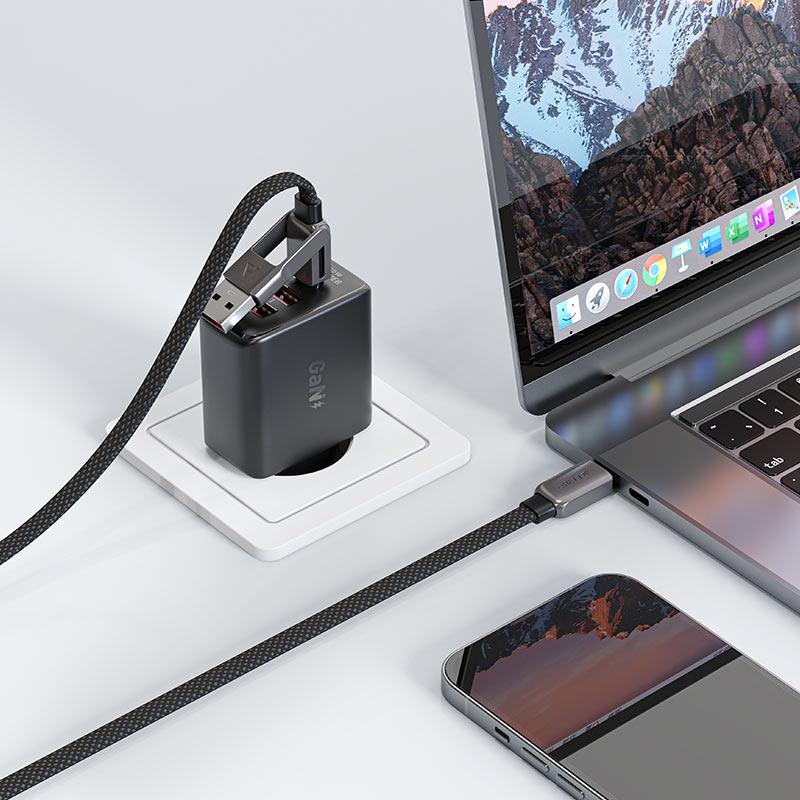 AceFast | 17964 | C13-04 | Usb A/Usb C To Usb C Zinc Alloy Connectors Charging Data Cable | Black