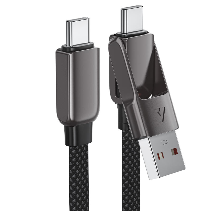 AceFast | 17964 | C13-04 | Usb A/Usb C To Usb C Zinc Alloy Connectors Charging Data Cable | Black