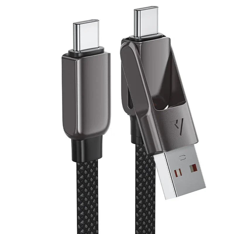 AceFast | 17964 | C13-04 | Usb A/Usb C To Usb C Zinc Alloy Connectors Charging Data Cable | Black
