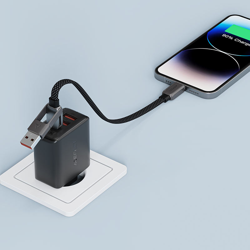 AceFast | 17965 | C13-05 | Usb A/Usb C To Usb C Short Zinc Alloy Connectors Charging Data Cable | Black