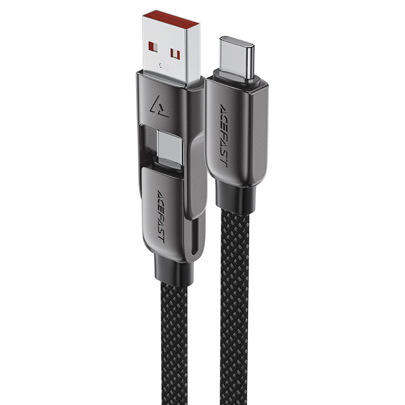 AceFast | 17965 | C13-05 | Usb A/Usb C To Usb C Short Zinc Alloy Connectors Charging Data Cable | Black