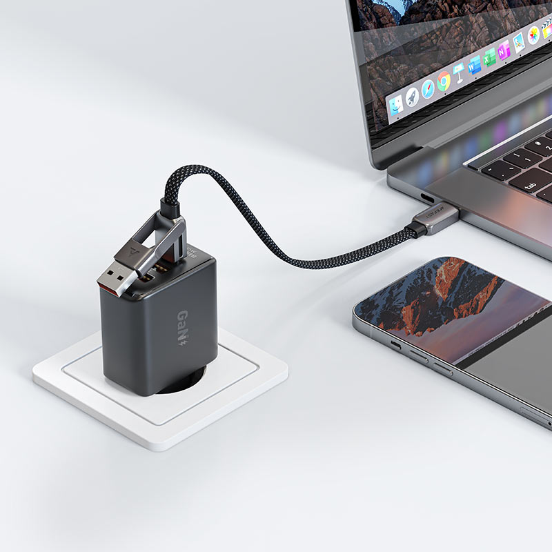 AceFast | 17965 | C13-05 | Usb A/Usb C To Usb C Short Zinc Alloy Connectors Charging Data Cable | Black