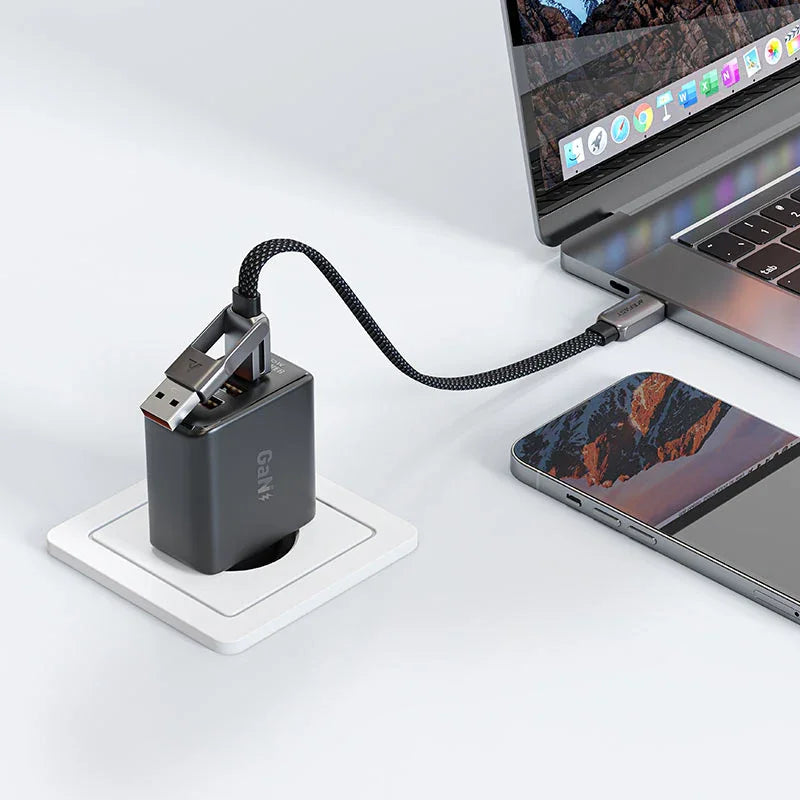 AceFast | 17965 | C13-05 | Usb A/Usb C To Usb C Short Zinc Alloy Connectors Charging Data Cable | Black