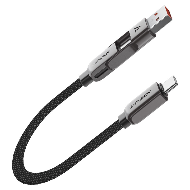 AceFast | 17965 | C13-05 | Usb A/Usb C To Usb C Short Zinc Alloy Connectors Charging Data Cable | Black