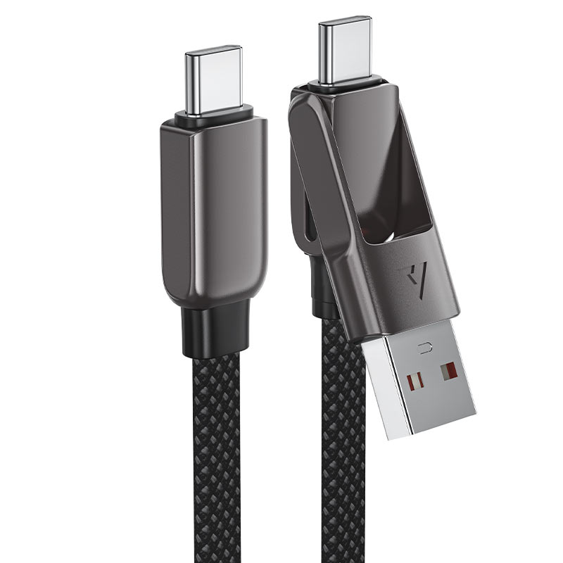 AceFast | 17965 | C13-05 | Usb A/Usb C To Usb C Short Zinc Alloy Connectors Charging Data Cable | Black