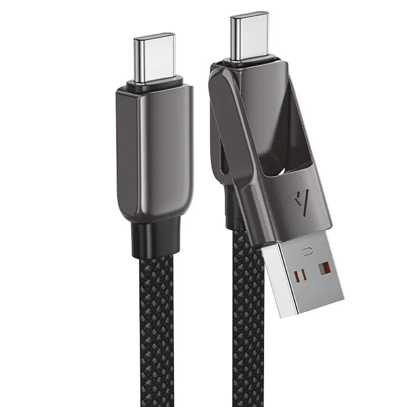 AceFast | 17965 | C13-05 | Usb A/Usb C To Usb C Short Zinc Alloy Connectors Charging Data Cable | Black
