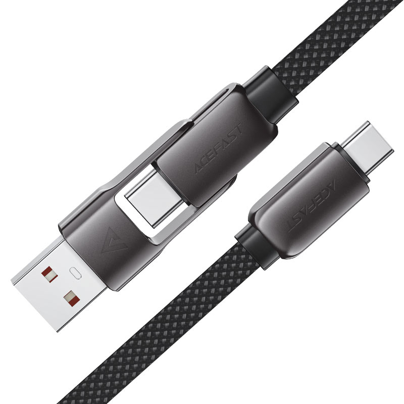 AceFast | 17965 | C13-05 | Usb A/Usb C To Usb C Short Zinc Alloy Connectors Charging Data Cable | Black