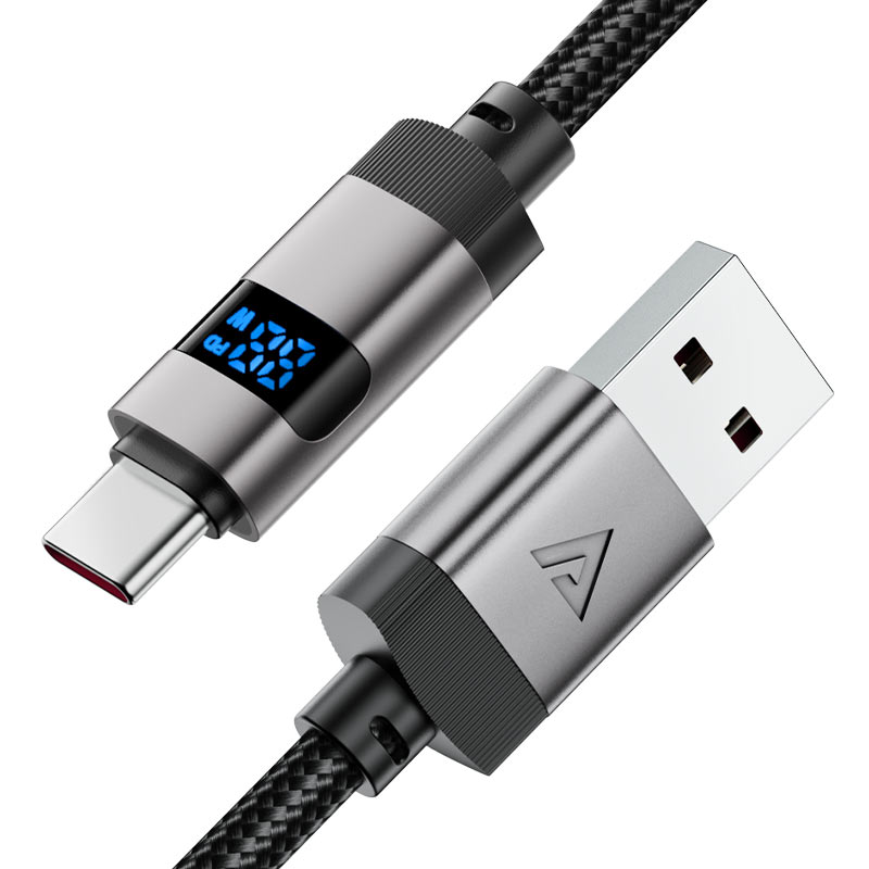 AceFast | 17957 | C15-04 | Usb A To Usb C Zinc Alloy Digital Display Braided Charging Data Cable | Black